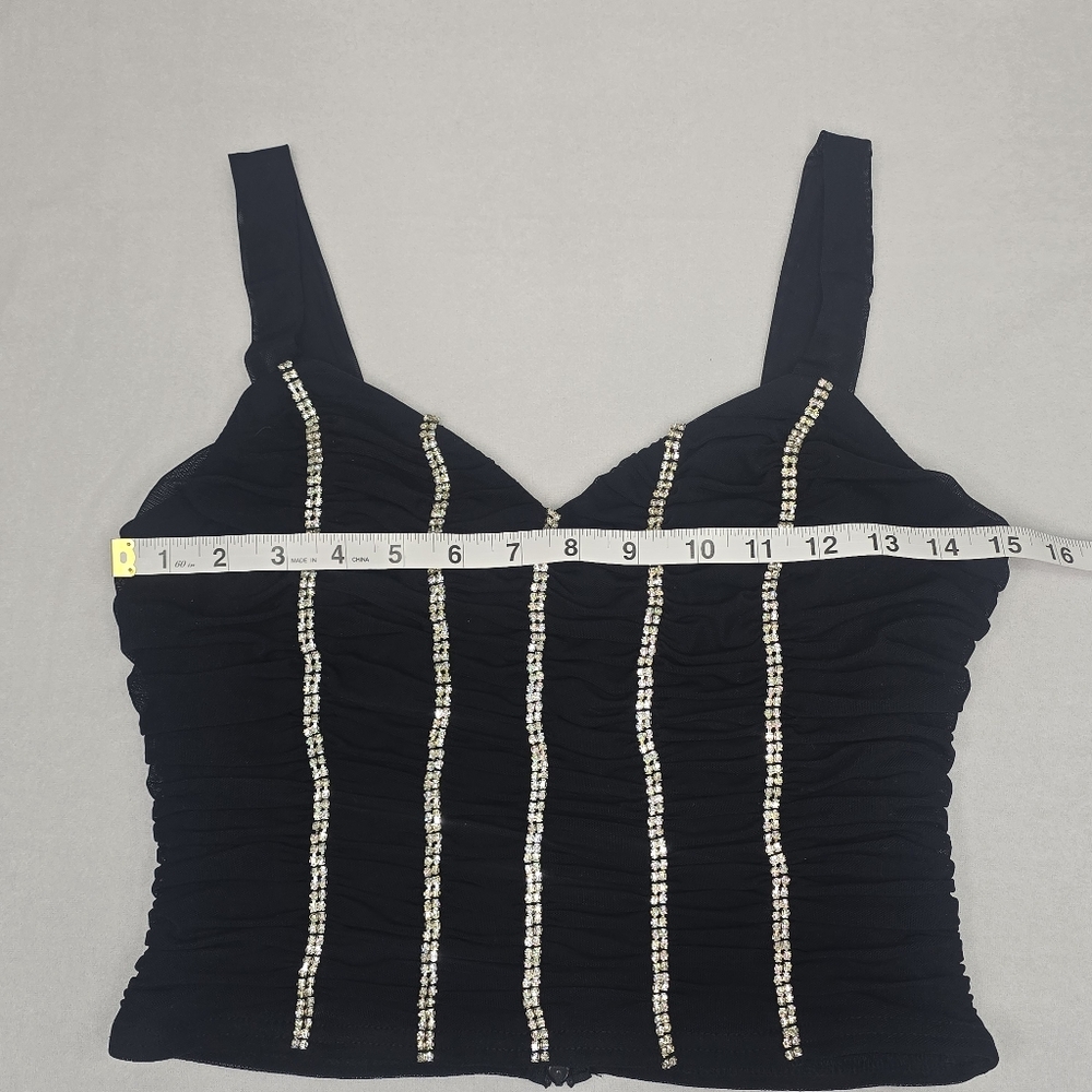 Beivy‎ Ruched Rhinestone Cropped Tank Top Size Medium - Picture 9 of 11